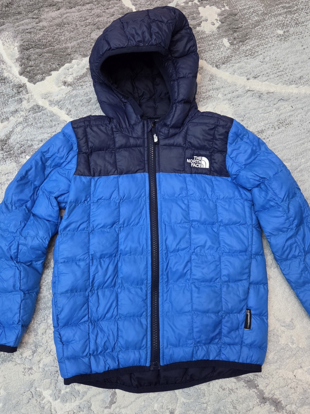 The North Face Blue and Navy Hooded Kids Puffer Jacket
